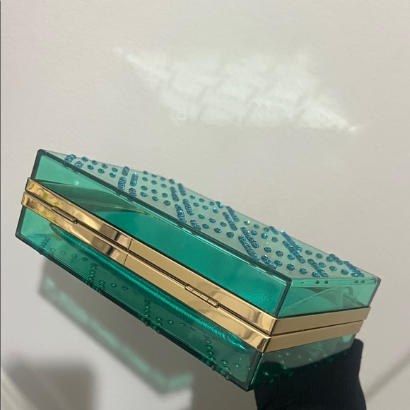 Kurt Geiger Elegant Teal Crystal-Embellished Clutch - Picture 5 of 11